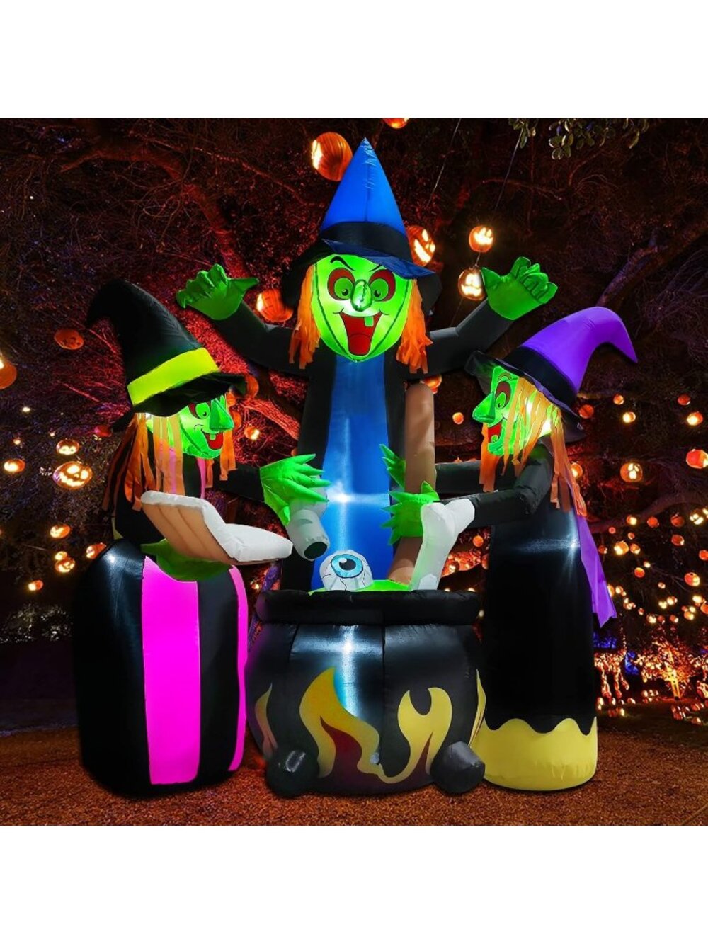 Halloween Inflatables Outdoor Decorations 6 Feet 3 Witches LED Lights Decor